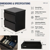 Mesa de Noche de Madera con Cajón Secreto con Caja Fuerte, Puerto de Carga USB y Almacenamiento de Doble Cajón para Dormitorio u Hotel