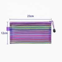 Étuis à stylos les plus vendus en usine, transparents, à rayures multicolores, en tissu maillé, avec fermeture éclair, sacs de rangement