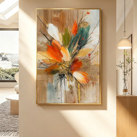 Peinture à l'huile abstraite de fleurs sur toile, peinte à la main avec des feuilles d'or, texture épaisse, décoration murale verticale, intérieur moderne