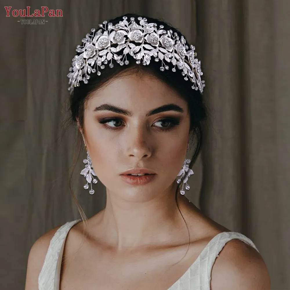 YouLaPan HP349 Pretty Woman Wide Hair Band Alloy Flower Leaves Rhinestone Ribbon Hair Vine Wedding Bridal Headband