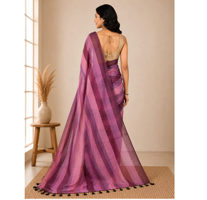 Sari de Algodón Multicolor a Rayas de Primera Calidad para Mujer, Ligero y Cómodo, Ropa Étnica Tradicional India - Product Image 4