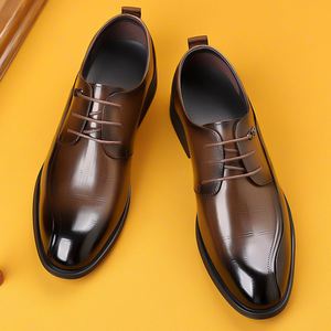 New Men's Waterproof <b>Height</b> <b>Increasing</b> Leather <b>Shoes</b>-2025 British Style Business Wedding <b>Shoes</b>-Autumn Black Lace-Up Casual <b>Shoes</b> - Product Image 1