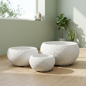 Juego de 3 Macetas Minimalistas de Hormigón Blanco, Redondas, para Interiores, Decoración del Hogar - Product Image 1