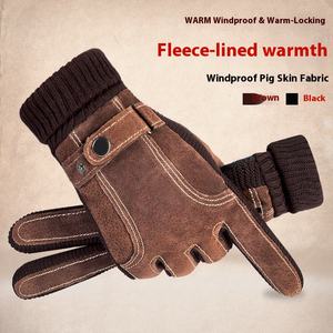 Gants en <span class=keywords><strong>cuir</strong></span> pour hommes Gants en velours épais et chauds pour l'extérieur Gants en coton pour moto électrique mitaines - Product Image 6