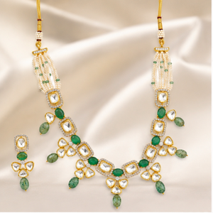 Juego de Collar de Perlas y Esmeraldas de Plata 925 de Lujo, Joyería Nupcial Tradicional con Diseño Floral para Mujer, Joyería de Boda - Product Image 2