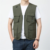 Multi Pockets Fishing La Veste Homme Custom Spring Gilets Men Logo Print Volunteer Photographer Vest Sleeveless Jacket