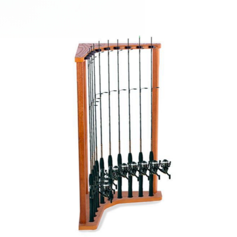 thumbnail interactive-video image 1 of Wall Mounted Wooden Fishing Rod Holder - Vertical Rack Holds 6 Rods For Garage Storage 1 of 2