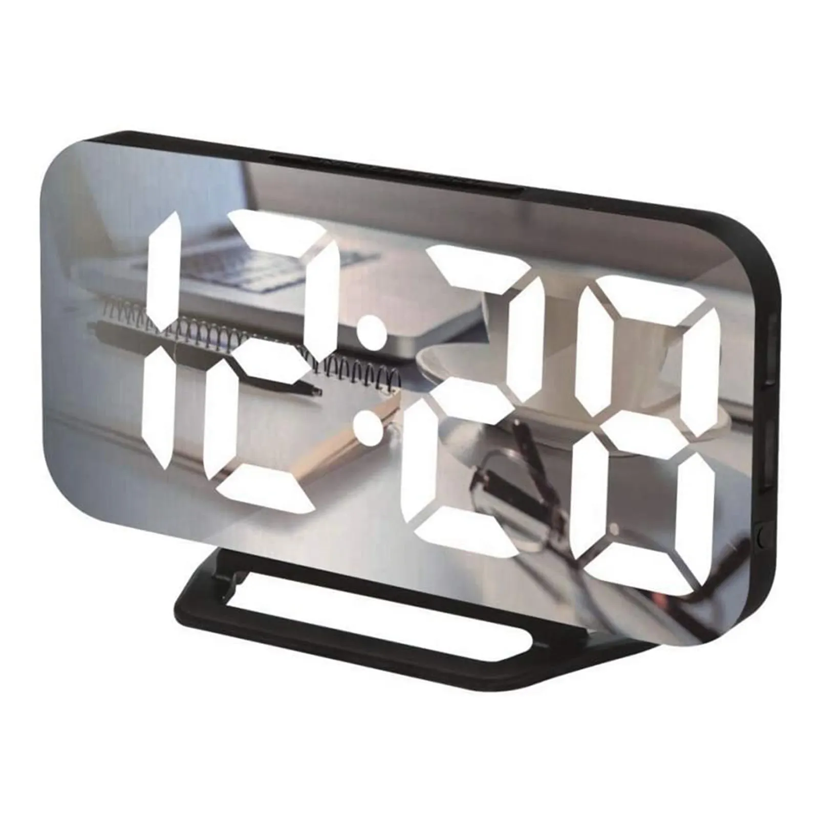 KH-CL027 Digital Large Mirrored LED Snooze Dim Night Light 2 USB Charger Ports Desk Alarm Clocks for Bedroom Decor
