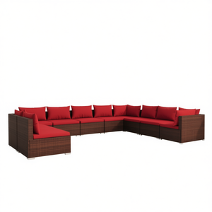 Ensemble de salon de jardin en polyrotin brun, structure en acier thermolaqué, mobilier d'extérieur, 10 places, design contemporain - Product Image 1