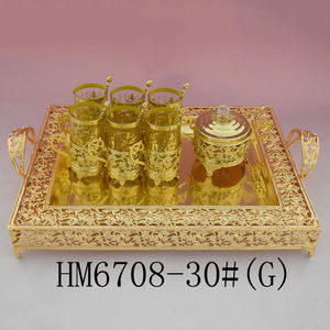 Placcato oro Souvenir regali di nozze cucchiaio di zucchero pot tazza di tè con il vassoio e piattini - Product Image 6