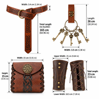Ensemble de costume médiéval Viking Celtique, écharpe tricotée, pochette en cuir avec clés squelette, protège-bras, tenue de cosplay Renaissance