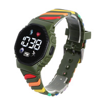 Montre-bracelet LED sportive avec bracelet bicolore arc-en-ciel, montre électronique pour enfants et étudiants
