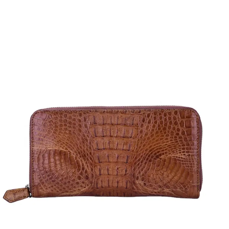 brown crocodile zipper wallet luxury long wallet for sale wholesale zip wallet customized logo leather goods