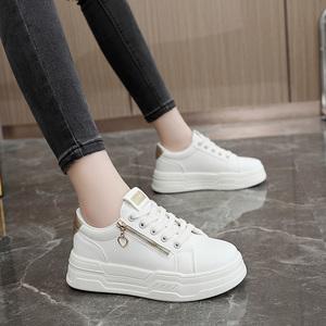 Chaussures plates blanches pour femmes avec ornements à fermeture éclair, tendance de la mode en provenance de Chine - Respirantes et antidérapantes pour les saisons printemps, été, automne - Product Image 5