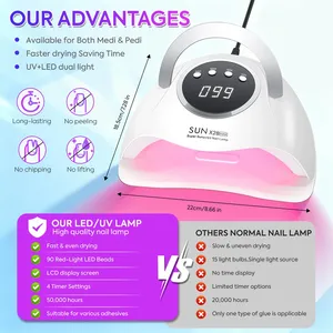 DianaBeauty 90LEDS LED UV Nail <b>Lamp</b> Dryer For Nails 380W Gel Polish Drying <b>Lamp</b> <b>With</b> 4 <b>Timer</b> Setting Auto Sensor Manicure <b>Lamp</b> - Product Image 6