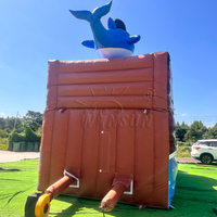 WINSUN Château Gonflable Bateau Pirate avec Hippocampe et Requin pour Enfants, Aire de Jeux Intérieure/Extérieure, Location Commerciale pour Fêtes