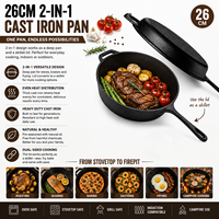 Ensemble de poêles en fonte, poêles à frire en fer avec excellente rétention de chaleur pour frire, saisir, cuire au four, griller et faire du barbecue