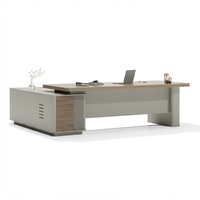 Scrivania Direzionale Moderna con Scaffale, Mobile Laterale in Legno, Sedia in Pelle, Libreria, Arredamento per Ufficio Commerciale CEO/Manager Aomige D326