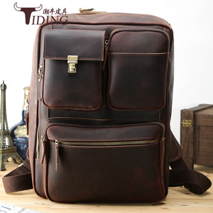 Tiding Men's Genuine Leather <b>Briefcase</b> 17-Inch Multi-Functional Business Travel Bag Dark Brown - Product Image 3