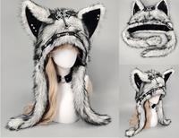 Chapeau unisexe gothique à oreilles de chat en fourrure, décoré d'une chaîne croisée, en peluche douce et chaude pour l'hiver, idéal pour la vente en gros, le cosplay, les fêtes d'Halloween et le quotidien