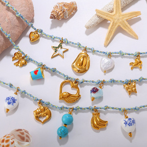 diy beach style woven colorful <b>rope</b> set necklace <b>bracelet</b> for women ocean series stainless steel pendant necklace - Product Image 6