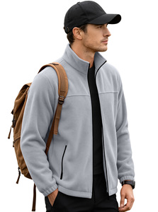 Chaqueta polar gris claro para hombre con cierre de cremallera, cuello simulado, ropa exterior softshell, ropa informal para exteriores - Product Image 1