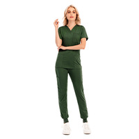 Seragam Kerja Medis Wanita, Celana Scrub V-Neck Modern Sporty, Bahan Spandex