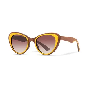 Lunettes de soleil rétro classiques de luxe pour hommes et femmes, polarisées, surdimensionnées, yeux de chat, en bois d'érable jaune