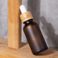 Botol dan set botol kosmetik, botol tetes bambu kaca amber frosted 30ml 50ml 60ml