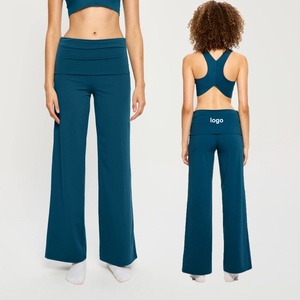 High Elastic Breathable Yoga <b>Leggings</b> for Women <b>Flared</b> Legs Gym Sportswear Wide Leg Pants Soft Wide Fold-over Yoga <b>Leggings</b> - Product Image 1
