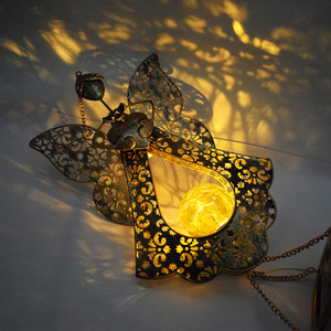 Solar-Powered Wind Chime <b>Angel</b>-Shaped Wrought Iron Hollow Garden Landscape <b>Light</b> Outdoor Courtyard <b>Light</b> Decorative <b>Light</b> - Product Image 3