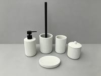 Ensemble d'accessoires de salle de bain 5 pièces en résine blanche côtelée moderne : distributeur de savon, porte-brosse WC, gobelet, pot à cotons-tiges, porte-savon