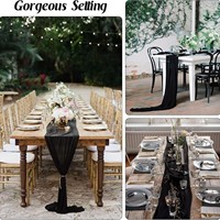 Nappe de table en tissu froissé noir vintage - Chemin de table en gaze de coton de 120 pouces pour mariage rustique, banquet, réception et décoration de ferme