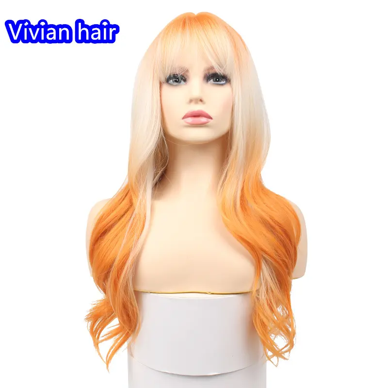 Blonde orange Dégradé Perruques Synthétiques de Haute Qualité en Gros pour les Femmes Cheveux Raides Partie Moyenne Blond Naturel Rose Perruques