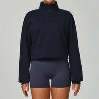 Sweat-shirt personnalisé avec logo du fabricant, demi-zip, grande taille, manches longues, pull-over pour femme, col montant, couleur unie, en coton