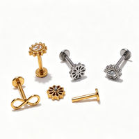 Perhiasan Tubuh Tragus Helix Mini Flat Back Labret Stud Berulir Dalam dari Baja Tahan Karat YW 16G