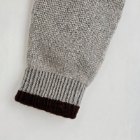Cardigan en maille de haute qualité pour femme, à nouer devant, col rond, bordure contrastante, manches bouffantes, mélange de laine, veste ouverte, couleur avoine