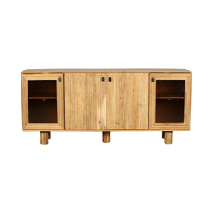 Contemporary Solid Mango Wood Sideboard Buffet <b>Cabinet</b> with Smooth Finish Stylish <b>Storage</b> Furniture for <b>Dining</b> Area - Product Image 1