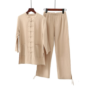 Vêtements de yoga en mélange coton-lin, <span class=keywords><strong>costume</strong></span> <span class=keywords><strong>traditionnel</strong></span> <span class=keywords><strong>chinois</strong></span> pour la méditation zen, le tai-chi, <span class=keywords><strong>costume</strong></span> Tang pour jeunes hommes - Product Image 4