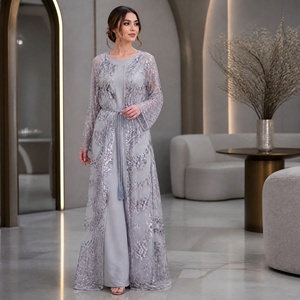 Abito Lungo in Pizzo di Lusso con Ricami e Paillettes, Collo Tondo, Vestibilità Ampia per Abaya del Medio Oriente, Dubai, Turchia, Kaftan - Product Image 5
