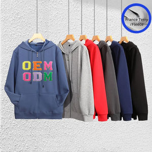 เสื้อฮู้ดโอเวอร์ไซส์ปักซิปมีฮู้ดโอเวอร์ไซส์มีซิปสไตล์สปอร์ตกระเป๋าสีทึบพิมพ์ลาย - Product Image 3