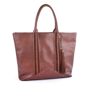 New Design Big Handbag Wholesale PU Leather Large Capacity Ladies Brown Tote Hand Bag