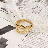 Haut de gamme mode anneaux artistique irrégulier Double cambré bande vague anneau 18k or Pvd anneau en acier inoxydable étanche bijoux