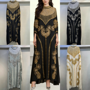 Abaya di Lusso Ricamata in Oro Stile Dubai per Donne Musulmane 2026 Nuovo Abito Kaftan Modesto per Eid Ramadan Matrimonio Vestito Lungo con Perline ODM - Product Image 2