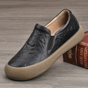 Mocassins en cuir véritable pour hommes, bout rond, respirants, chaussures décontractées d'été, semelle en caoutchouc souple, semelle intermédiaire en EVA - Product Image 1