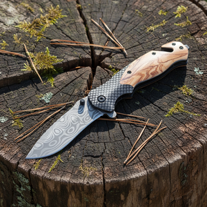 Cuchillo Plegable X50 de Acero Inoxidable para Camping, Supervivencia y Caza, con Mango de Madera de Olivo, Cuchillo de Bolsillo Personalizado para Exteriores - Product Image 3