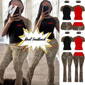 Set Dua Potong Wanita Musim Gugur 2025 Warna Kontras Logo Kustom Katun Elastis Lengan Panjang Dengan Pinggang Lipat Celana Flare Lembut - Product Image 3