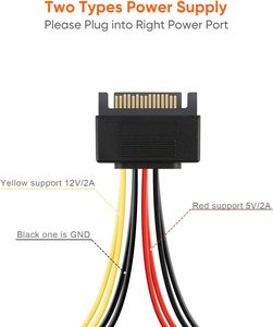 CableCreation SATA 电源线 [2 件装] 6 英寸 15 针公头转 2x15 针弯角母头电源分线器，适用于 DVD 刻录机 - Product Image 3