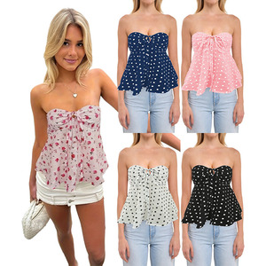 Oferta Especial: Top Camisero sin Tirantes con Estampado Personalizado para Mujer, Estilo Bandeau con Pliegues Delanteros, Verano 2025 - Product Image 4