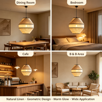 Lampe suspendue en tissu multicolore en forme de diamant Wabi-Sabi pour salon, salle à manger, villa